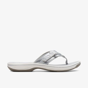 Clarks BREEZE SEA Silver Synthetic Kadın Sandalet Gümüş | 24538OFRM