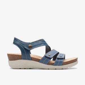 Clarks Calenne Clara Blue Combination Kadın Dolgu Topuklu Mavi | 79645FEUV