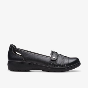 Clarks Carleigh Eliza Black Leather Kadın Makosen Ayakkabı Siyah | 67124JQVW