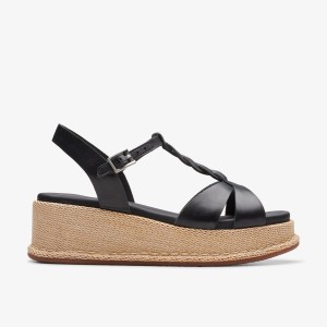 Clarks KIMMEI TWIST Black Leather Kadın Sandalet Siyah | 10329XMYK