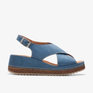 Clarks Kassanda Step Blue Nubuck Kadın Sandalet Mavi | 73216ULYV