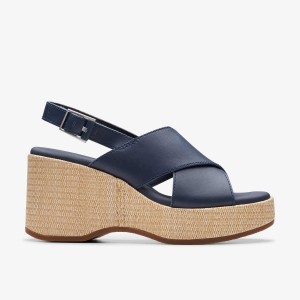 Clarks Manon Wish Navy Leather Kadın Dolgu Topuklu Lacivert | 39487ZLOP