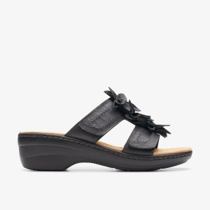 Clarks Merliah Raelyn Black Leather Kadın Dolgu Topuklu Siyah | 46390XCRA