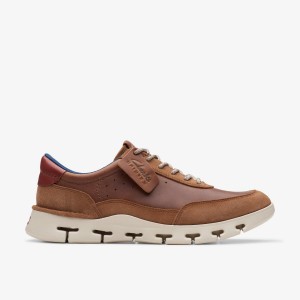 Clarks Nature X One Dark Tan Leather Erkek Spor Ayakkabı Koyu Kahverengi | 58024FUBC