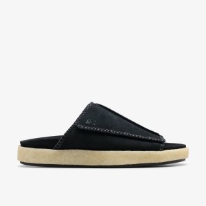 Clarks Overleigh Slide Black Suede Erkek Sandalet Siyah | 53894MFXO