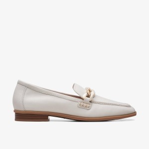 Clarks Sarafyna Iris White Leather Kadın Makosen Ayakkabı Beyaz | 52187TORB