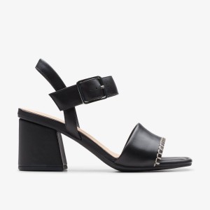 Clarks Siara 65 Buckle Black Leather Kadın Sandalet Siyah | 89654IBTN