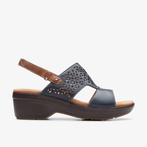 Clarks Tuleah Sun Navy Leather Kadın Dolgu Topuklu Lacivert | 54782PRDG