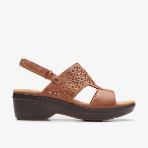 Clarks Tuleah Sun Tan Leather Kadın Dolgu Topuklu Kahverengi | 39102XNZU