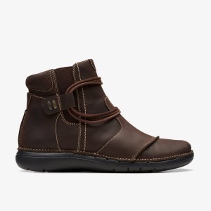 Clarks Un Loop Up Dark Brown Leather Kadın Bot Koyu Kahverengi | 03594DPYR