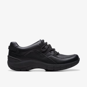 Clarks Wave Range Black Leather Kadın Makosen Ayakkabı Siyah | 95213XLSR