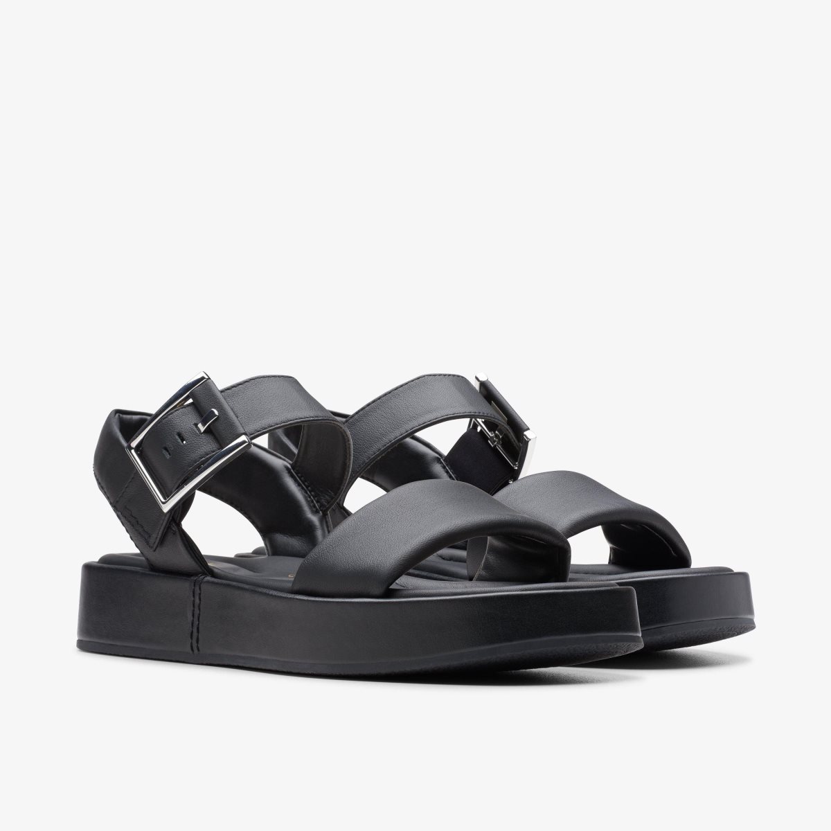 Clarks ALDA STRAP Black Leather Kadın Platform Ayakkabı Siyah | 82649TVLM