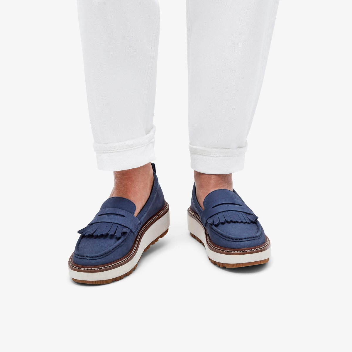 Clarks Orianna Loafer Navy Nubuck Kadın Platform Ayakkabı Lacivert | 92801OTWP