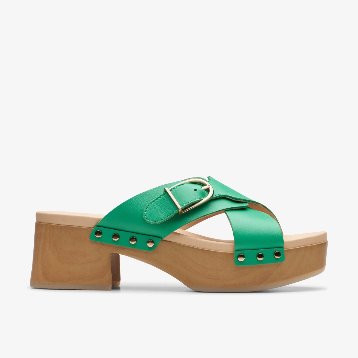 Clarks Sivanne Walk Green Leather Kadın Clog Terlik Yeşil | 21943YIEH