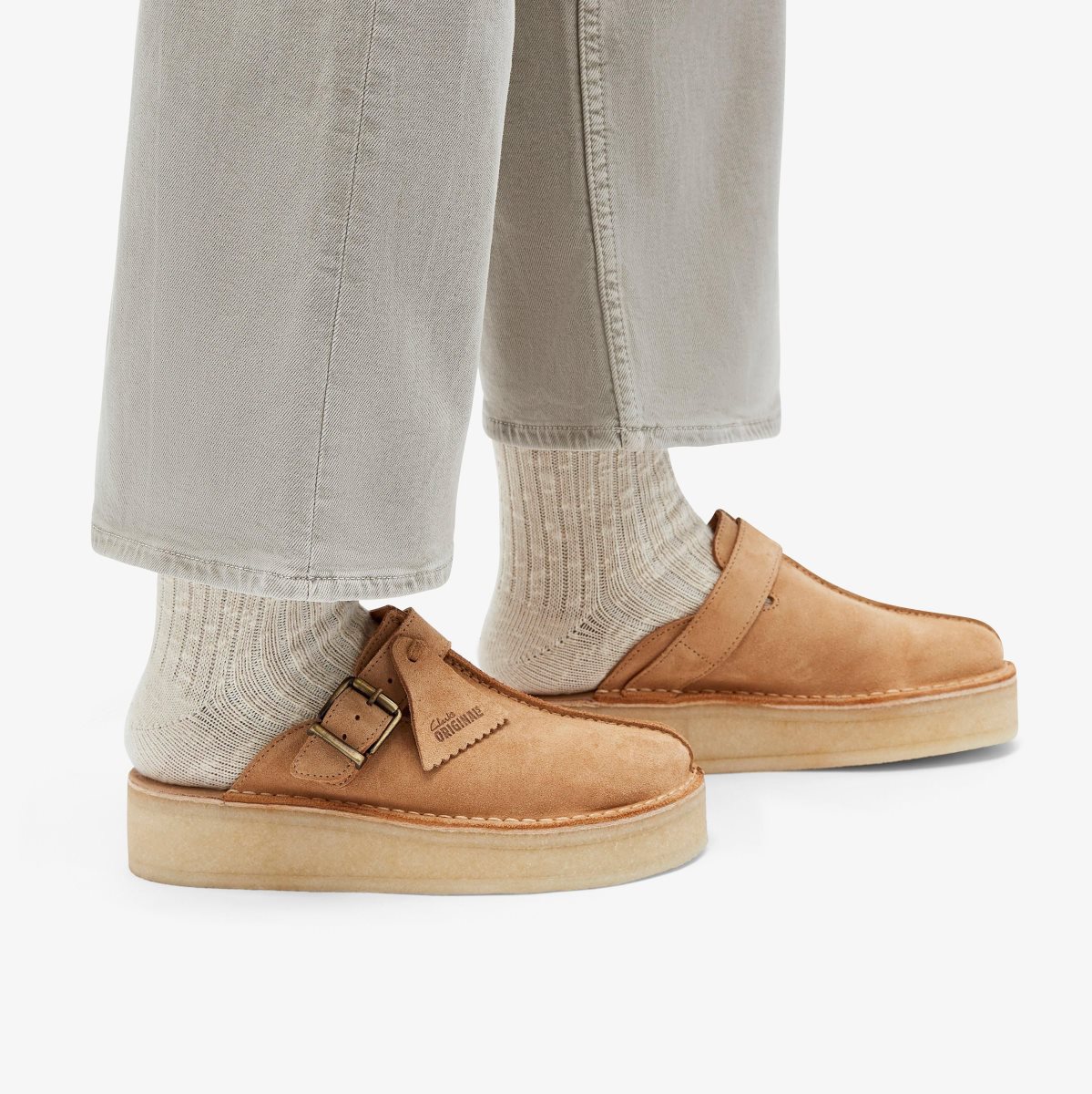 Clarks Trek Wedge Mule Mid Tan Suede Kadın Clog Terlik Kahverengi | 82793HRFK