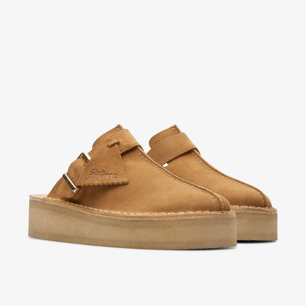 Clarks Trek Wedge Mule Mid Tan Suede Kadın Clog Terlik Kahverengi | 82793HRFK