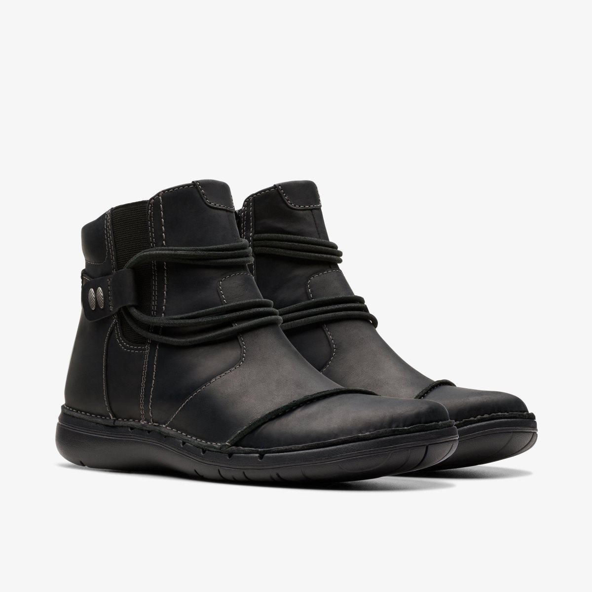 Clarks Un Loop Up Black Leather Kadın Bot Siyah | 72018ZSOQ