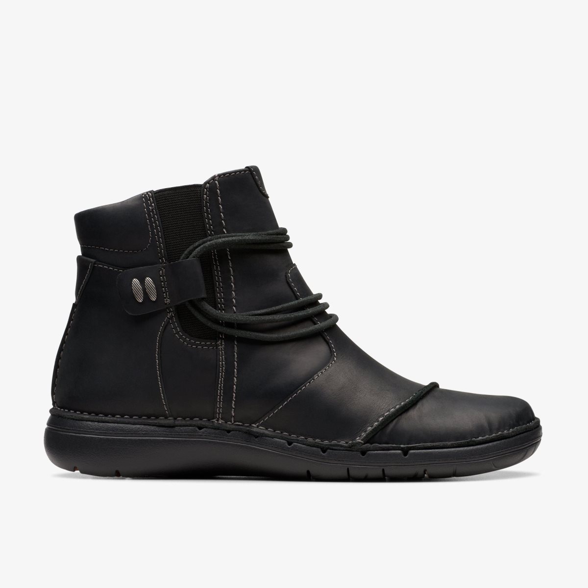 Clarks Un Loop Up Black Leather Kadın Bot Siyah | 72018ZSOQ