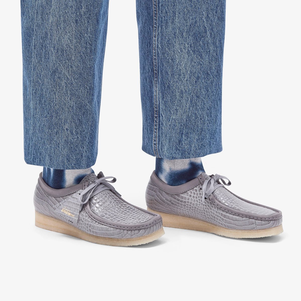 Clarks Wallabee Grey Crocodile Print Erkek Wallabees Gri | 82537VKMO