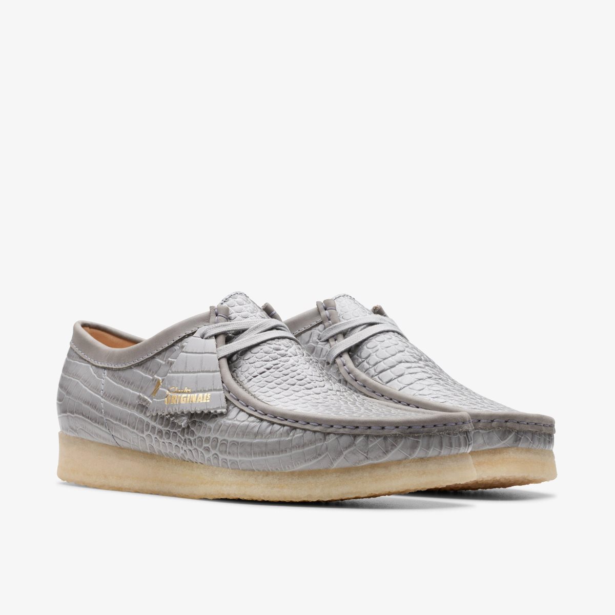 Clarks Wallabee Grey Crocodile Print Erkek Wallabees Gri | 82537VKMO